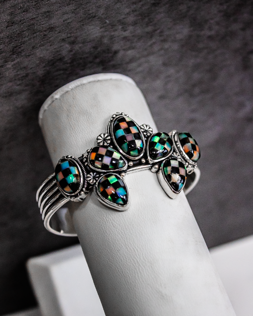 Cowgirl Canvas Checkered Cuff-Chain Bracelets-Krush Kandy, Women's Online Fashion Boutique Located in Phoenix, Arizona (Scottsdale Area)