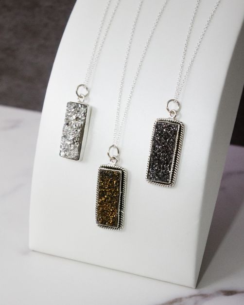 Krushed Druzy Bar Drop Necklace-Chain Necklaces-Krush Kandy, Women's Online Fashion Boutique Located in Phoenix, Arizona (Scottsdale Area)