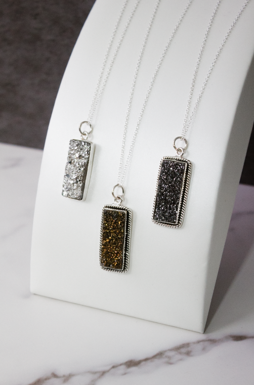 Krushed Druzy Bar Drop Necklace-Chain Necklaces-Krush Kandy, Women's Online Fashion Boutique Located in Phoenix, Arizona (Scottsdale Area)