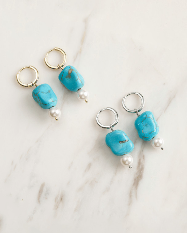 Turquoise Slab Vintage Huggie Earrings-Earrings-Krush Kandy, Women's Online Fashion Boutique Located in Phoenix, Arizona (Scottsdale Area)