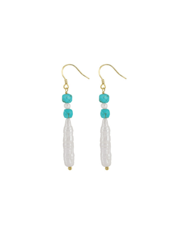 Vintage Turquoise & Pearl Threader Earrings-Earrings-Krush Kandy, Women's Online Fashion Boutique Located in Phoenix, Arizona (Scottsdale Area)