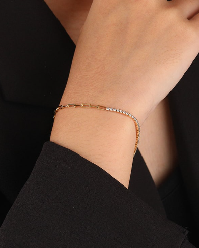 Cubic Zirconia Geometric Minimalist Asymmetrical Chain Bracelet-Bracelets-Krush Kandy, Women's Online Fashion Boutique Located in Phoenix, Arizona (Scottsdale Area)