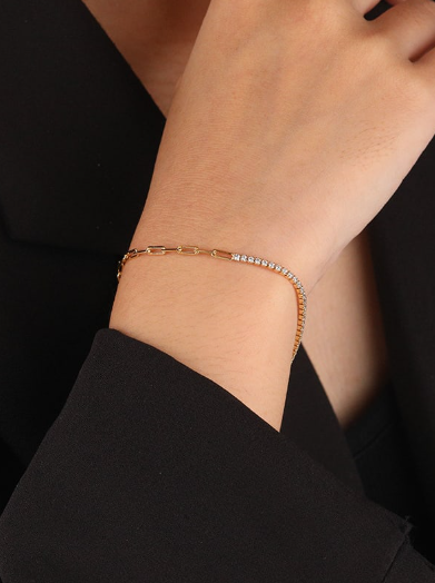 Cubic Zirconia Geometric Minimalist Asymmetrical Chain Bracelet-Bracelets-Krush Kandy, Women's Online Fashion Boutique Located in Phoenix, Arizona (Scottsdale Area)