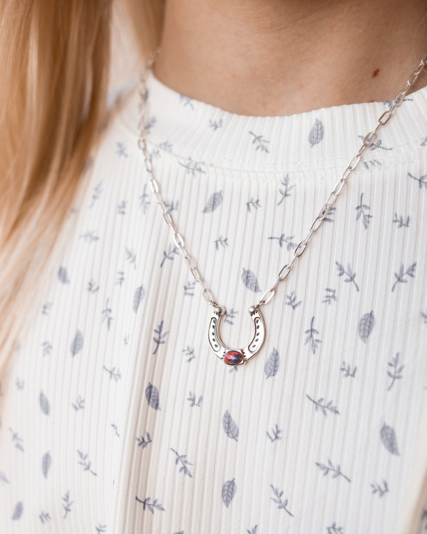 Horseshoe Harmony Single Stone Necklace-Chain Necklaces-Krush Kandy, Women's Online Fashion Boutique Located in Phoenix, Arizona (Scottsdale Area)