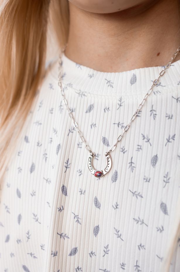 Horseshoe Harmony Single Stone Necklace-Chain Necklaces-Krush Kandy, Women's Online Fashion Boutique Located in Phoenix, Arizona (Scottsdale Area)