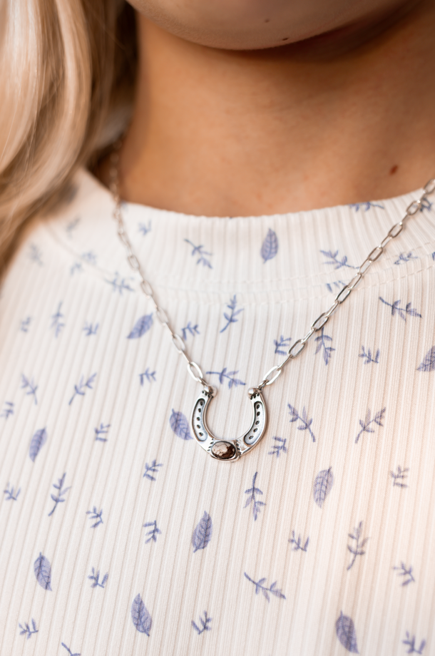 Horseshoe Harmony Single Stone Necklace-Chain Necklaces-Krush Kandy, Women's Online Fashion Boutique Located in Phoenix, Arizona (Scottsdale Area)