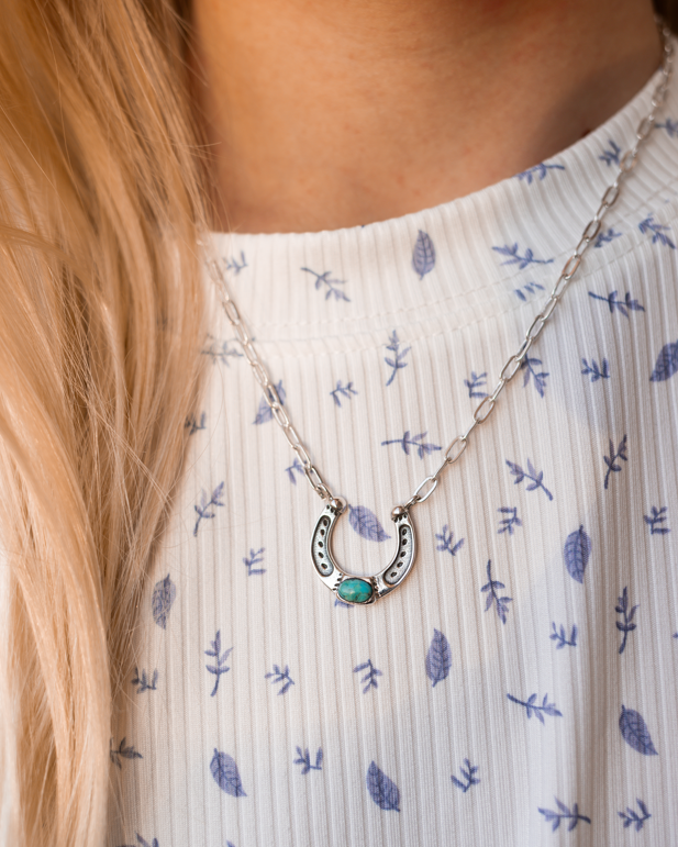 Horseshoe Harmony Single Stone Necklace-Chain Necklaces-Krush Kandy, Women's Online Fashion Boutique Located in Phoenix, Arizona (Scottsdale Area)