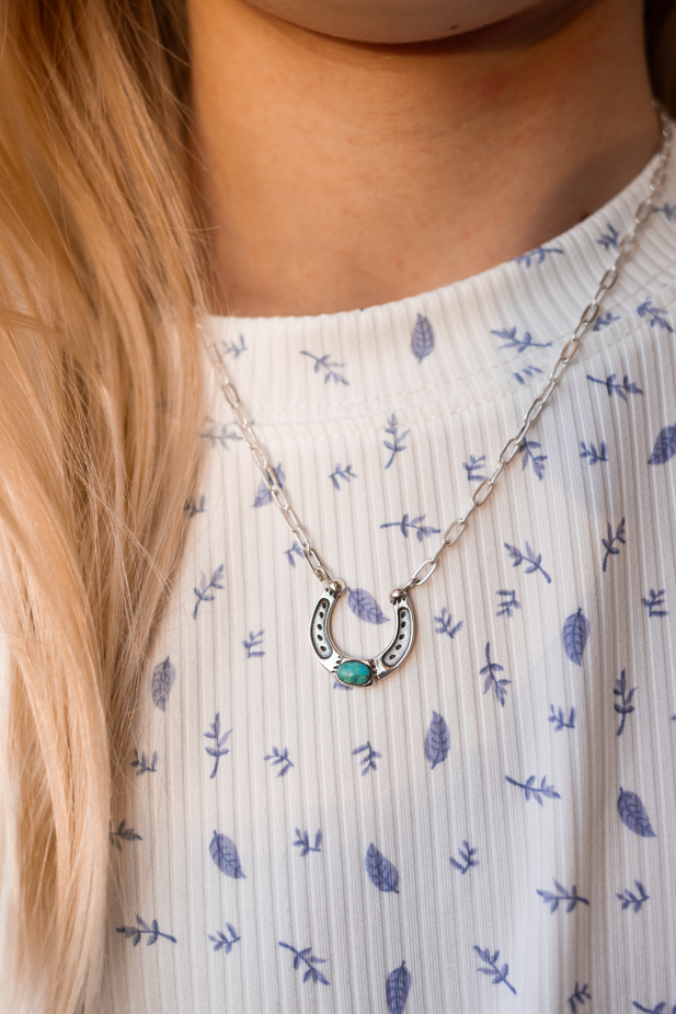 Horseshoe Harmony Single Stone Necklace-Chain Necklaces-Krush Kandy, Women's Online Fashion Boutique Located in Phoenix, Arizona (Scottsdale Area)