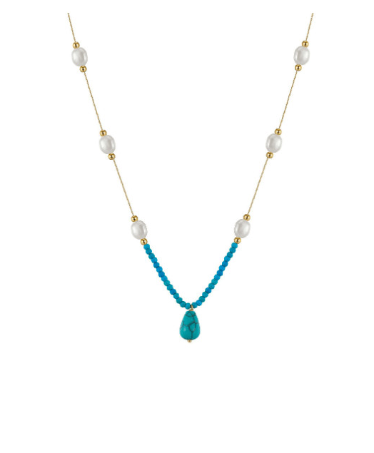 Pearl & Turquoise Slab Trend Necklace-Necklaces-Krush Kandy, Women's Online Fashion Boutique Located in Phoenix, Arizona (Scottsdale Area)