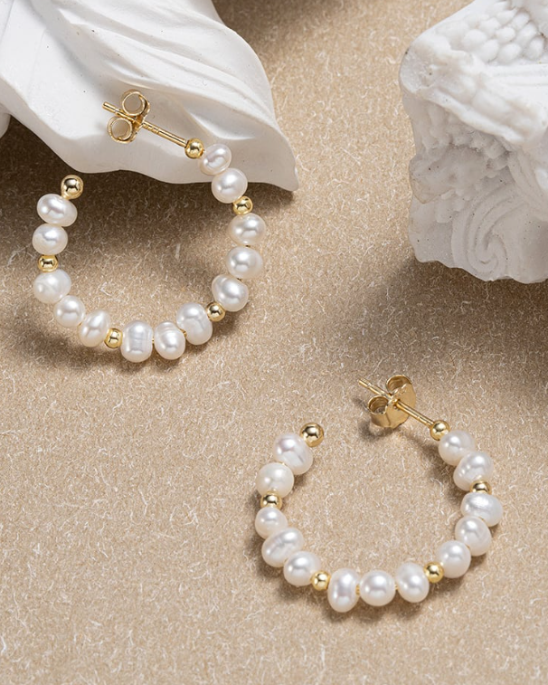 Freshwater Pearl Geometric Minimalist Hoop Earrings-Earrings-Krush Kandy, Women's Online Fashion Boutique Located in Phoenix, Arizona (Scottsdale Area)