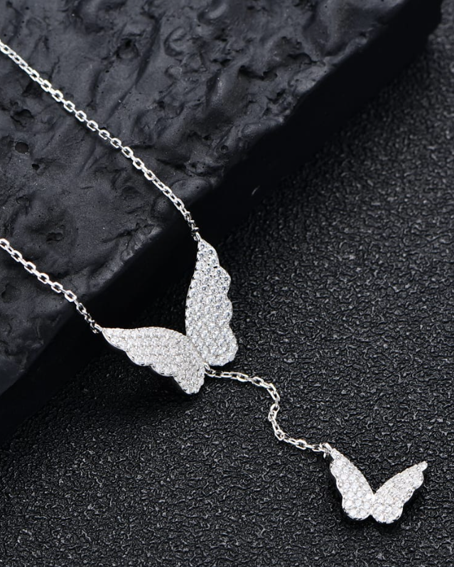Cubic Zirconia Butterfly Tassel Dainty Lariat Necklace-Necklaces-Krush Kandy, Women's Online Fashion Boutique Located in Phoenix, Arizona (Scottsdale Area)