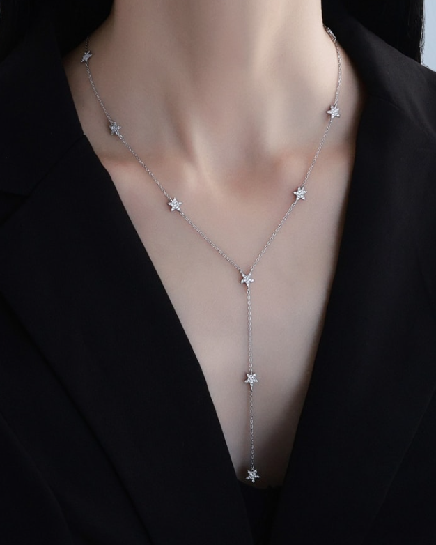 Cubic Zirconia Star Tassel Dainty Lariat Necklace-Necklaces-Krush Kandy, Women's Online Fashion Boutique Located in Phoenix, Arizona (Scottsdale Area)