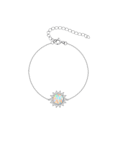 Sterling Silver Opal Geometric Dainty Link Bracelet-Bracelets-Krush Kandy, Women's Online Fashion Boutique Located in Phoenix, Arizona (Scottsdale Area)