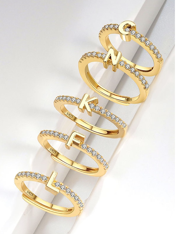 Sterling Silver Cubic Zirconia Letter Minimalist Band Ring-Jewelry-Krush Kandy, Women's Online Fashion Boutique Located in Phoenix, Arizona (Scottsdale Area)