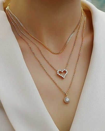 Sterling Silver Moissanite Heart Minimalist Multi Strand Necklace-Necklaces-Krush Kandy, Women's Online Fashion Boutique Located in Phoenix, Arizona (Scottsdale Area)
