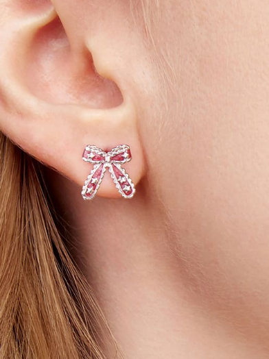 Sterling Silver Enamel Bow Minimalist Stud Earrings-Jewelry-Krush Kandy, Women's Online Fashion Boutique Located in Phoenix, Arizona (Scottsdale Area)