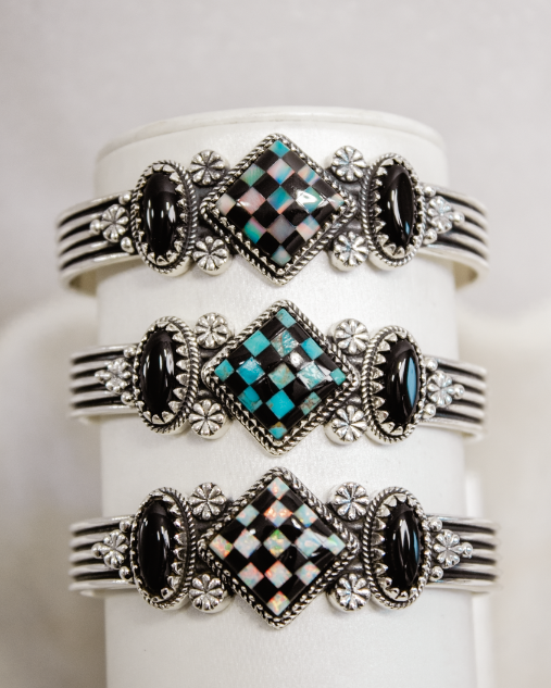 Checkered Blossom Stone Cuff-Chain Bracelets-Krush Kandy, Women's Online Fashion Boutique Located in Phoenix, Arizona (Scottsdale Area)