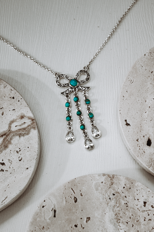 Bow Stone Drop Necklace-Chain Necklaces-Krush Kandy, Women's Online Fashion Boutique Located in Phoenix, Arizona (Scottsdale Area)