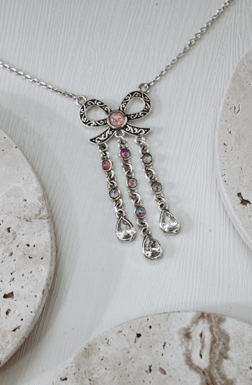 Bow Stone Drop Necklace-Chain Necklaces-Krush Kandy, Women's Online Fashion Boutique Located in Phoenix, Arizona (Scottsdale Area)