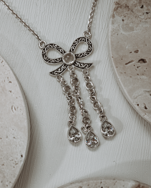 Bow Stone Drop Necklace-Chain Necklaces-Krush Kandy, Women's Online Fashion Boutique Located in Phoenix, Arizona (Scottsdale Area)