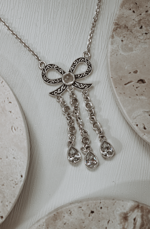 Bow Stone Drop Necklace-Chain Necklaces-Krush Kandy, Women's Online Fashion Boutique Located in Phoenix, Arizona (Scottsdale Area)