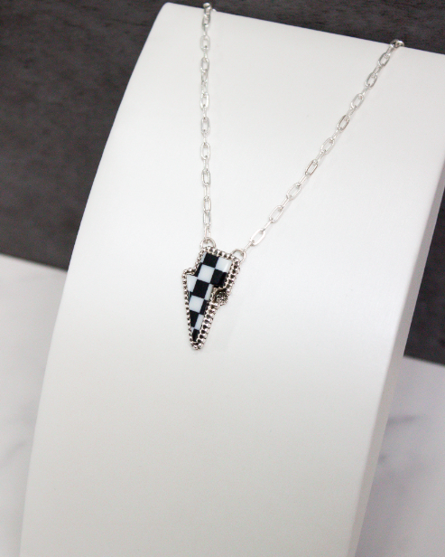 Blossomed Checkered Bolt Necklace-Chain Necklaces-Krush Kandy, Women's Online Fashion Boutique Located in Phoenix, Arizona (Scottsdale Area)