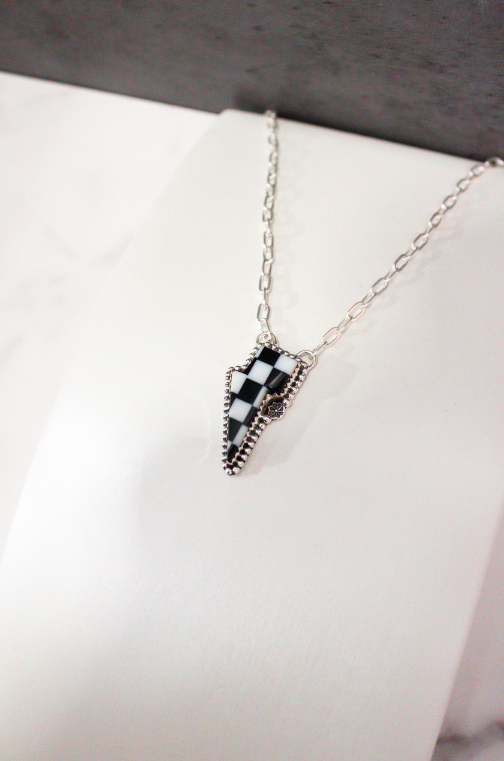Blossomed Checkered Bolt Necklace-Chain Necklaces-Krush Kandy, Women's Online Fashion Boutique Located in Phoenix, Arizona (Scottsdale Area)