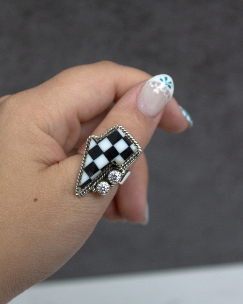 Checkered Stone Lighting Bolt RING-Ring Sizers-Krush Kandy, Women's Online Fashion Boutique Located in Phoenix, Arizona (Scottsdale Area)