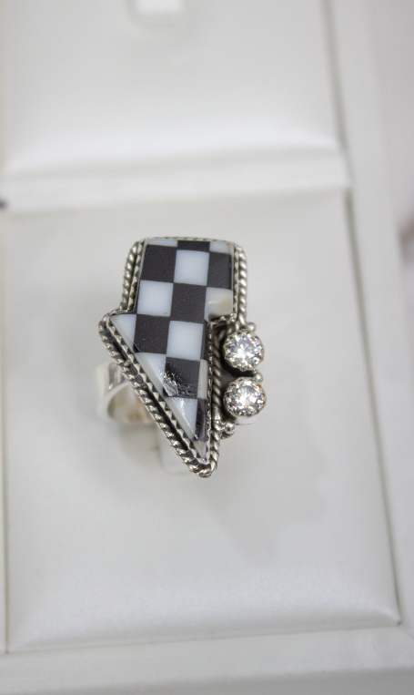 Checkered Stone Lighting Bolt RING-Ring Sizers-Krush Kandy, Women's Online Fashion Boutique Located in Phoenix, Arizona (Scottsdale Area)
