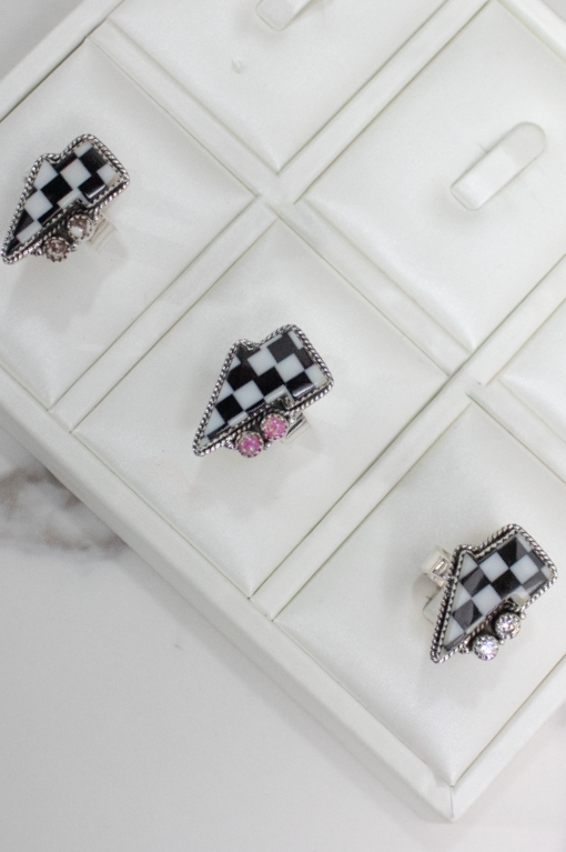 Checkered Stone Lighting Bolt RING-Ring Sizers-Krush Kandy, Women's Online Fashion Boutique Located in Phoenix, Arizona (Scottsdale Area)