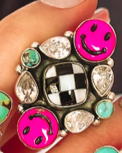 Happy Days Smiley Checkered Stone Rings-Cluster Rings-Krush Kandy, Women's Online Fashion Boutique Located in Phoenix, Arizona (Scottsdale Area)