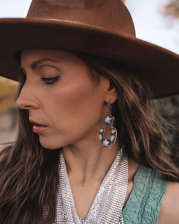 Starry Night Horseshoe Stone Earrings-Stud Earrings-Krush Kandy, Women's Online Fashion Boutique Located in Phoenix, Arizona (Scottsdale Area)