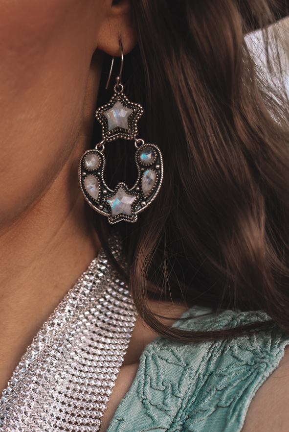 Starry Night Horseshoe Stone Earrings-Stud Earrings-Krush Kandy, Women's Online Fashion Boutique Located in Phoenix, Arizona (Scottsdale Area)