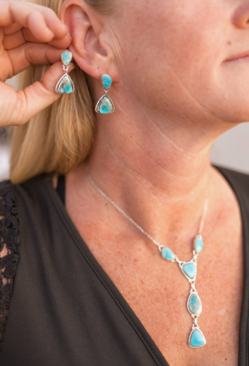 Desert Blue Jasper Necklace and Earring Set-Necklaces-Krush Kandy, Women's Online Fashion Boutique Located in Phoenix, Arizona (Scottsdale Area)