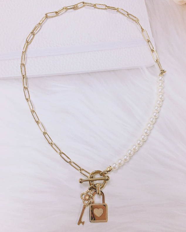 Pearl Key Trend Beaded Necklace-Jewelry-Krush Kandy, Women's Online Fashion Boutique Located in Phoenix, Arizona (Scottsdale Area)