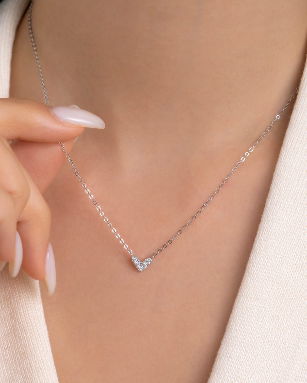 Sterling Silver Cubic Zirconia Heart Minimalist Necklace-Jewelry-Krush Kandy, Women's Online Fashion Boutique Located in Phoenix, Arizona (Scottsdale Area)