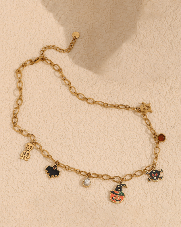 Stainless Steel Skull Cute Ghost Pumpkin Halloween Necklace-Necklaces-Krush Kandy, Women's Online Fashion Boutique Located in Phoenix, Arizona (Scottsdale Area)