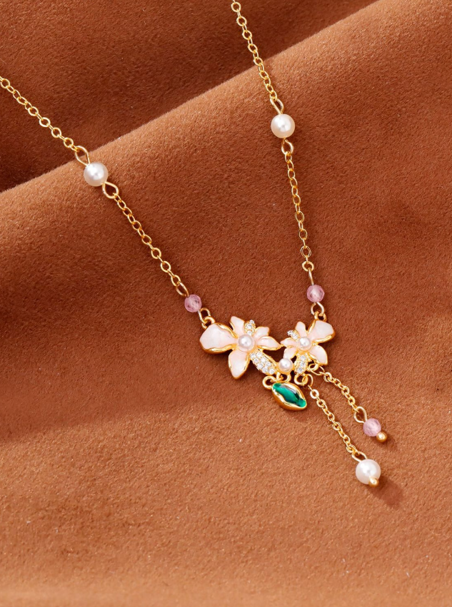 Brass Imitation Pearl Enamel Tassel Trend Necklace-Necklaces-Krush Kandy, Women's Online Fashion Boutique Located in Phoenix, Arizona (Scottsdale Area)