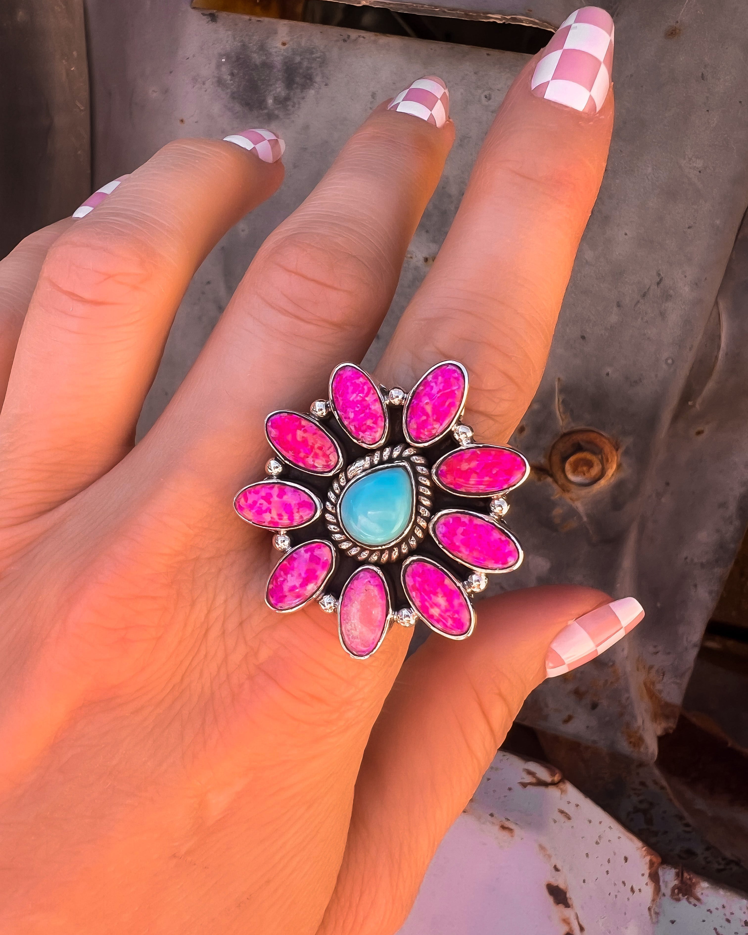 Barbie's Boho Collection One Of A Kind Neon Pink Opal & Turquoise Rings-Krush Kandy, Women's Online Fashion Boutique Located in Phoenix, Arizona (Scottsdale Area)