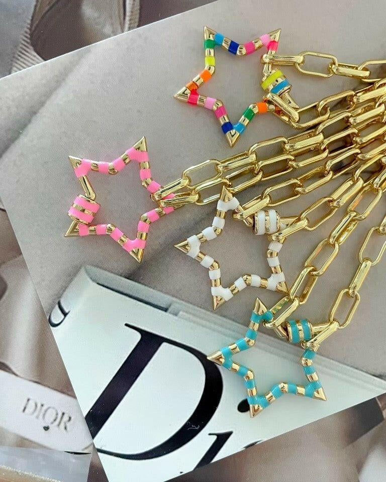 Enamel Stripe Star Magnetic Necklace-Necklaces-Krush Kandy, Women's Online Fashion Boutique Located in Phoenix, Arizona (Scottsdale Area)