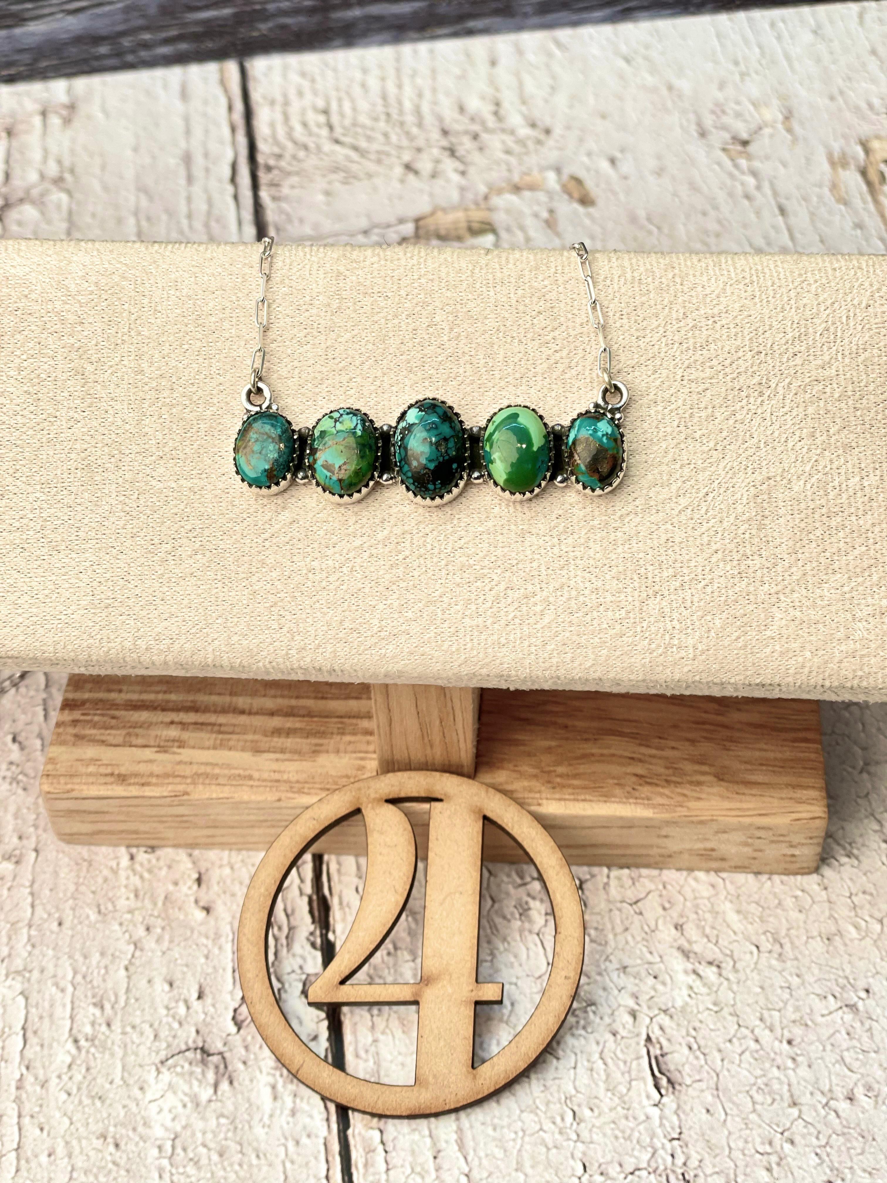 Turquoise Cluster Bar Necklace-Necklaces-Krush Kandy, Women's Online Fashion Boutique Located in Phoenix, Arizona (Scottsdale Area)