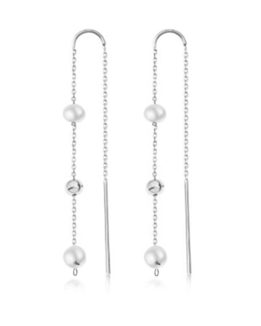 Sterling Silver Imitation Pearl Tassel Minimalist Threader Earrings-Earrings-Krush Kandy, Women's Online Fashion Boutique Located in Phoenix, Arizona (Scottsdale Area)