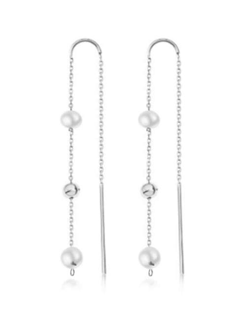 Sterling Silver Imitation Pearl Tassel Minimalist Threader Earrings-Earrings-Krush Kandy, Women's Online Fashion Boutique Located in Phoenix, Arizona (Scottsdale Area)