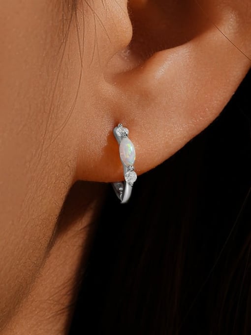 Sterling Silver Opal Geometric Dainty Huggie Earrings-Earrings-Krush Kandy, Women's Online Fashion Boutique Located in Phoenix, Arizona (Scottsdale Area)