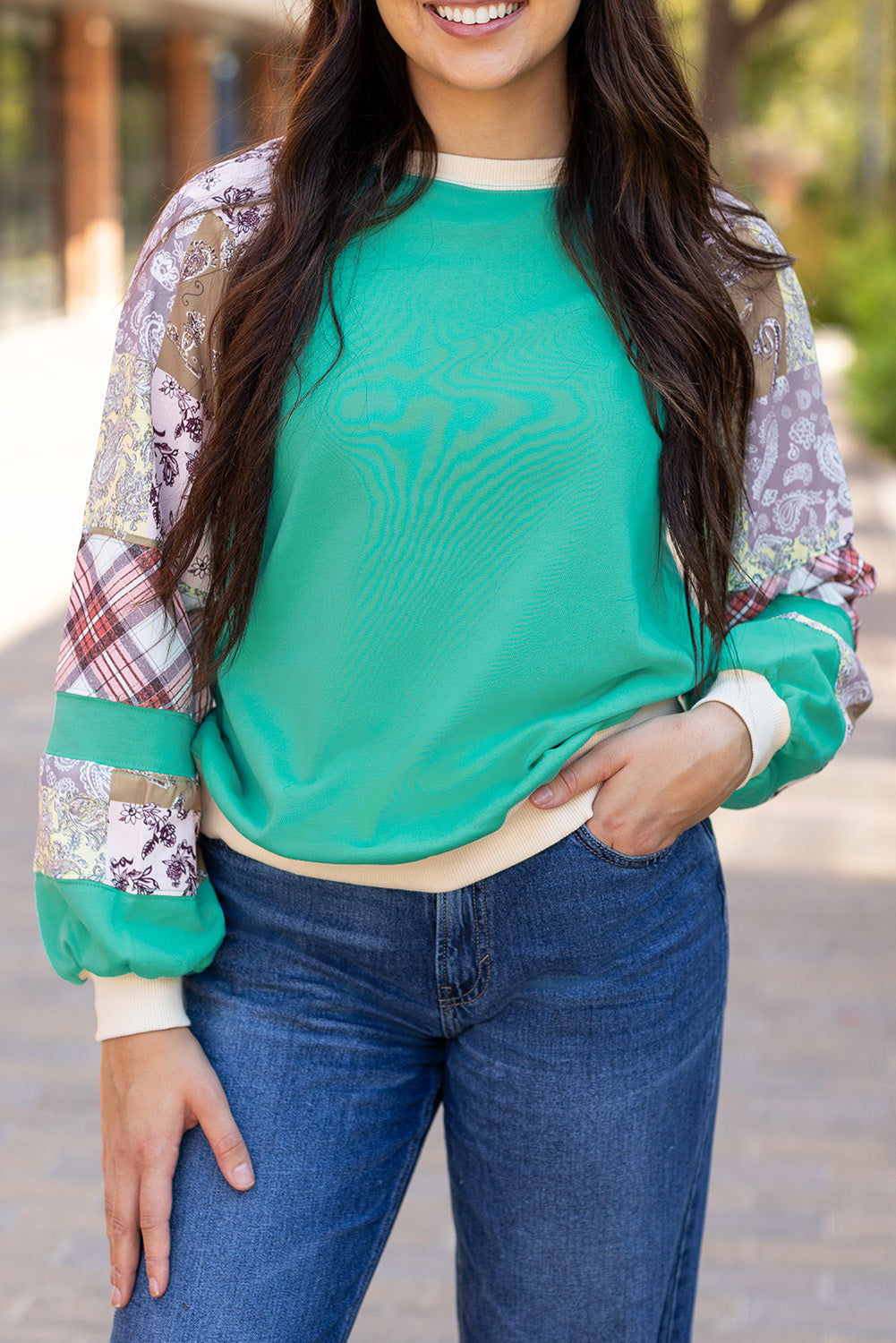 Patchwork Charm Colorblock Pullover-Tops-Krush Kandy, Women's Online Fashion Boutique Located in Phoenix, Arizona (Scottsdale Area)