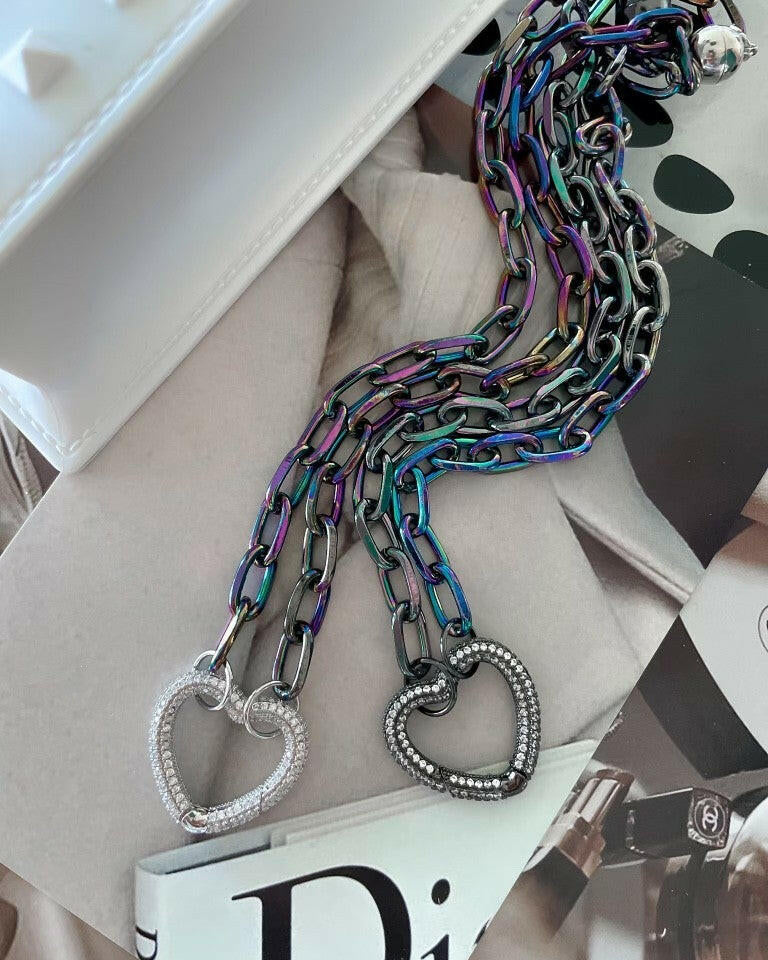 CZ Heart and Metallic Chain Magnetic Necklace-Necklaces-Krush Kandy, Women's Online Fashion Boutique Located in Phoenix, Arizona (Scottsdale Area)
