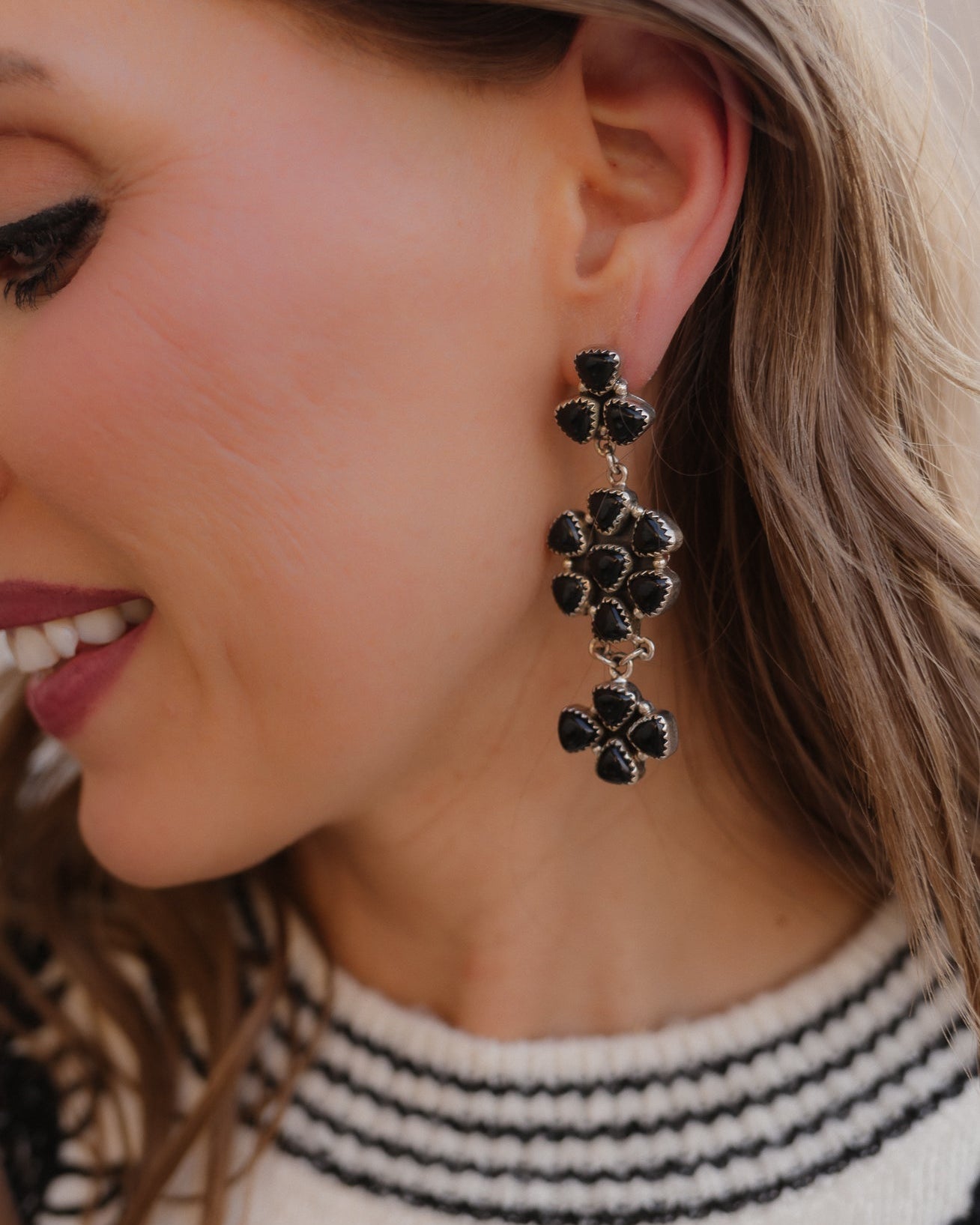 Roxane Black Onyx Dangle Drop Cluster Earrings | MADE TO ORDER-Earrings-Krush Kandy, Women's Online Fashion Boutique Located in Phoenix, Arizona (Scottsdale Area)