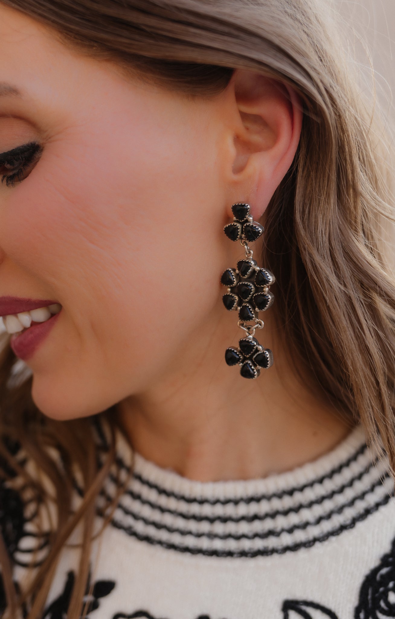 Roxane Black Onyx Dangle Drop Cluster Earrings | MADE TO ORDER-Earrings-Krush Kandy, Women's Online Fashion Boutique Located in Phoenix, Arizona (Scottsdale Area)