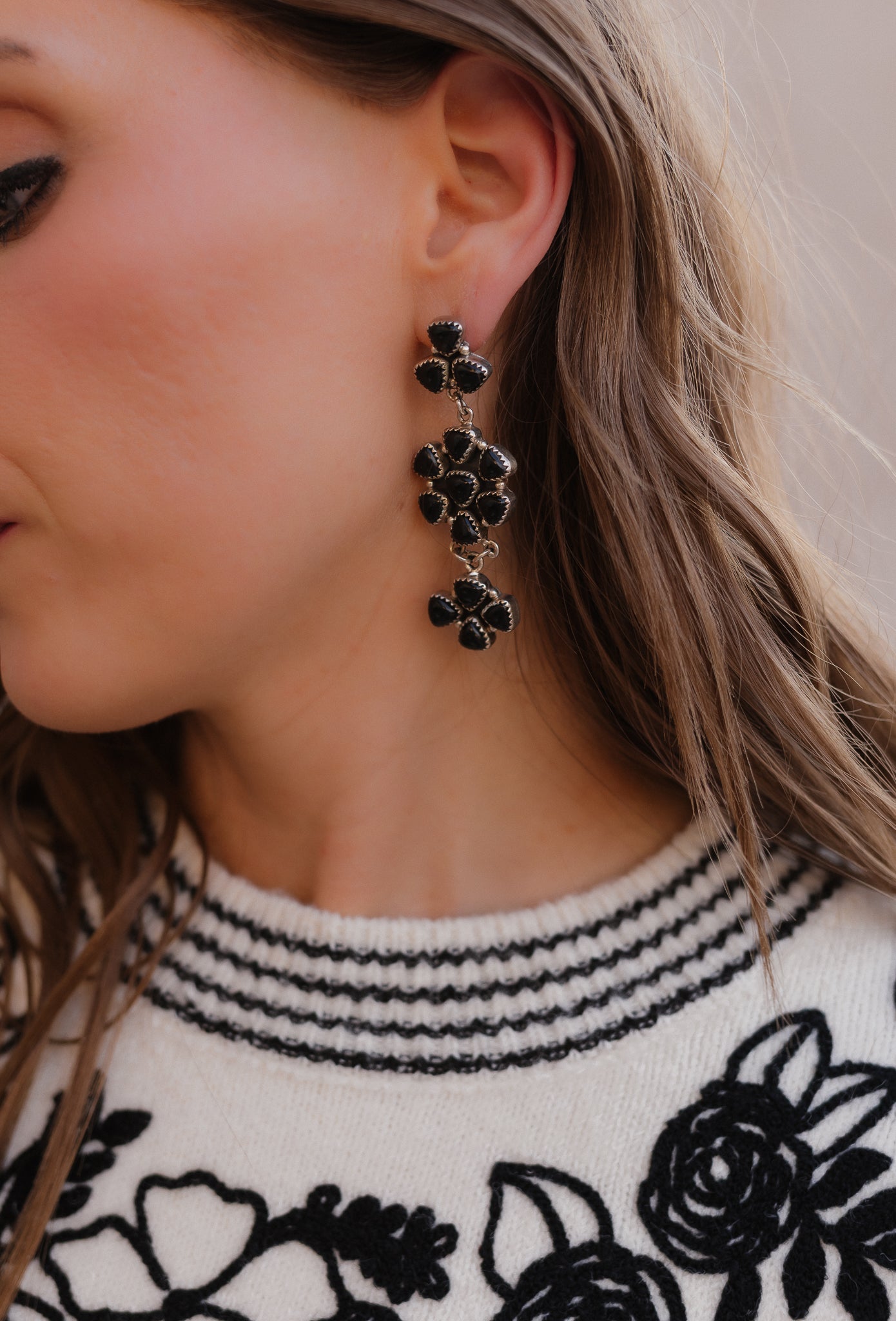 Roxane Black Onyx Dangle Drop Cluster Earrings | MADE TO ORDER-Earrings-Krush Kandy, Women's Online Fashion Boutique Located in Phoenix, Arizona (Scottsdale Area)