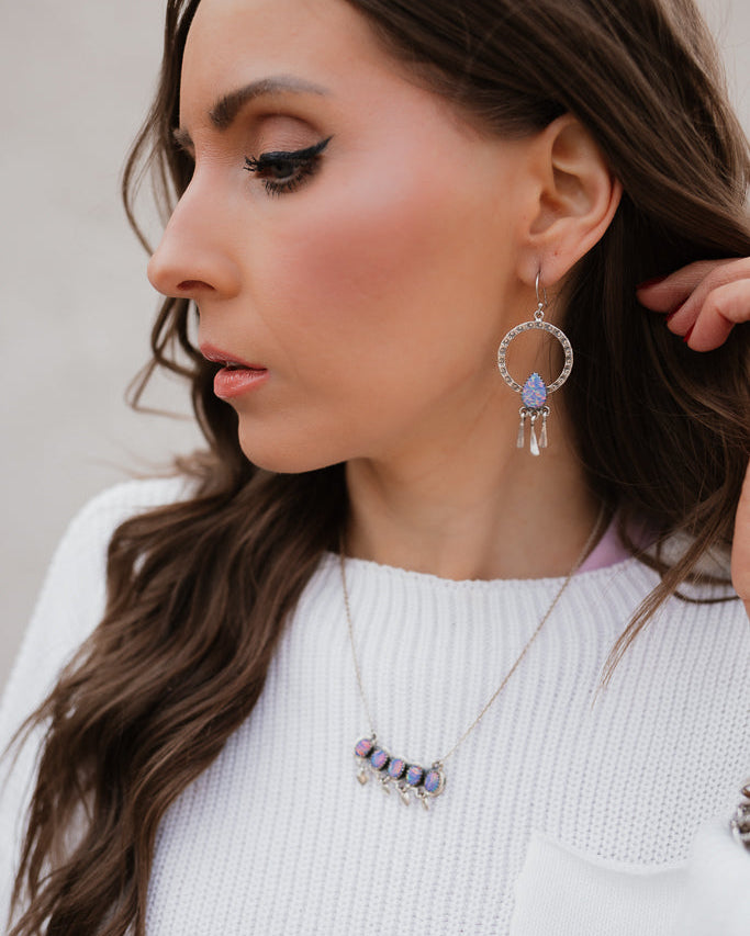 Sunny Stamped Stone Fringe Earrings PREORDER-Drop Earrings-Krush Kandy, Women's Online Fashion Boutique Located in Phoenix, Arizona (Scottsdale Area)